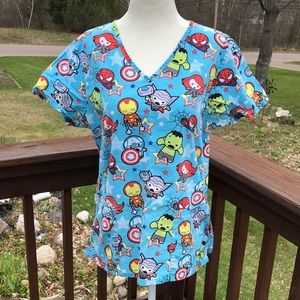 Marvel scrub top nursing super hero’s pediatric